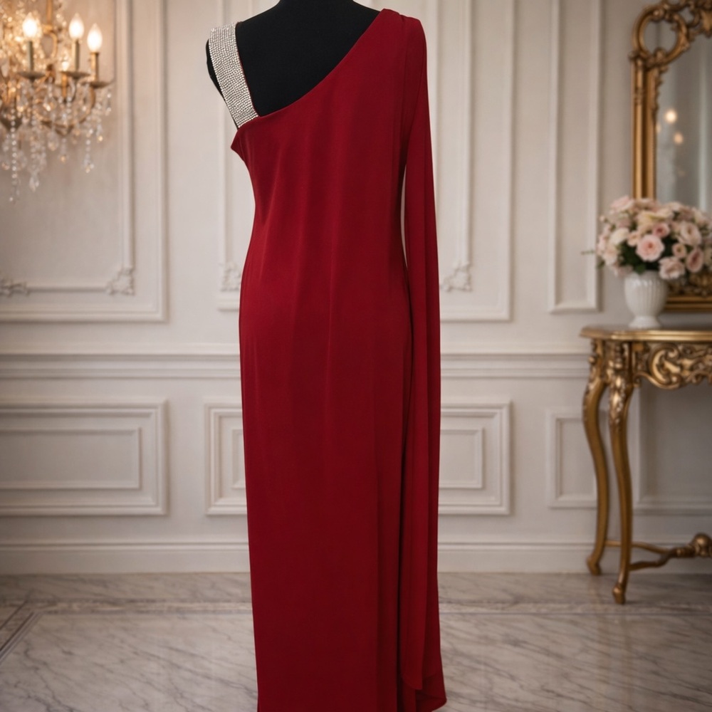 R&M Richards One-Shoulder Red Gown – Size 6 – NWT - Picture 6 of 9